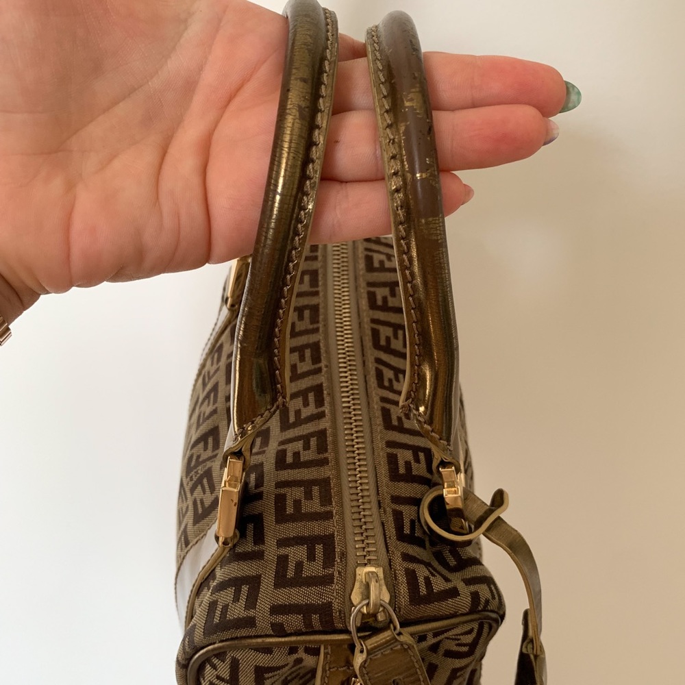 Sold Auth VTG Fendi Zucchino Mini Boston Bag Gold - Picture 10 of 16